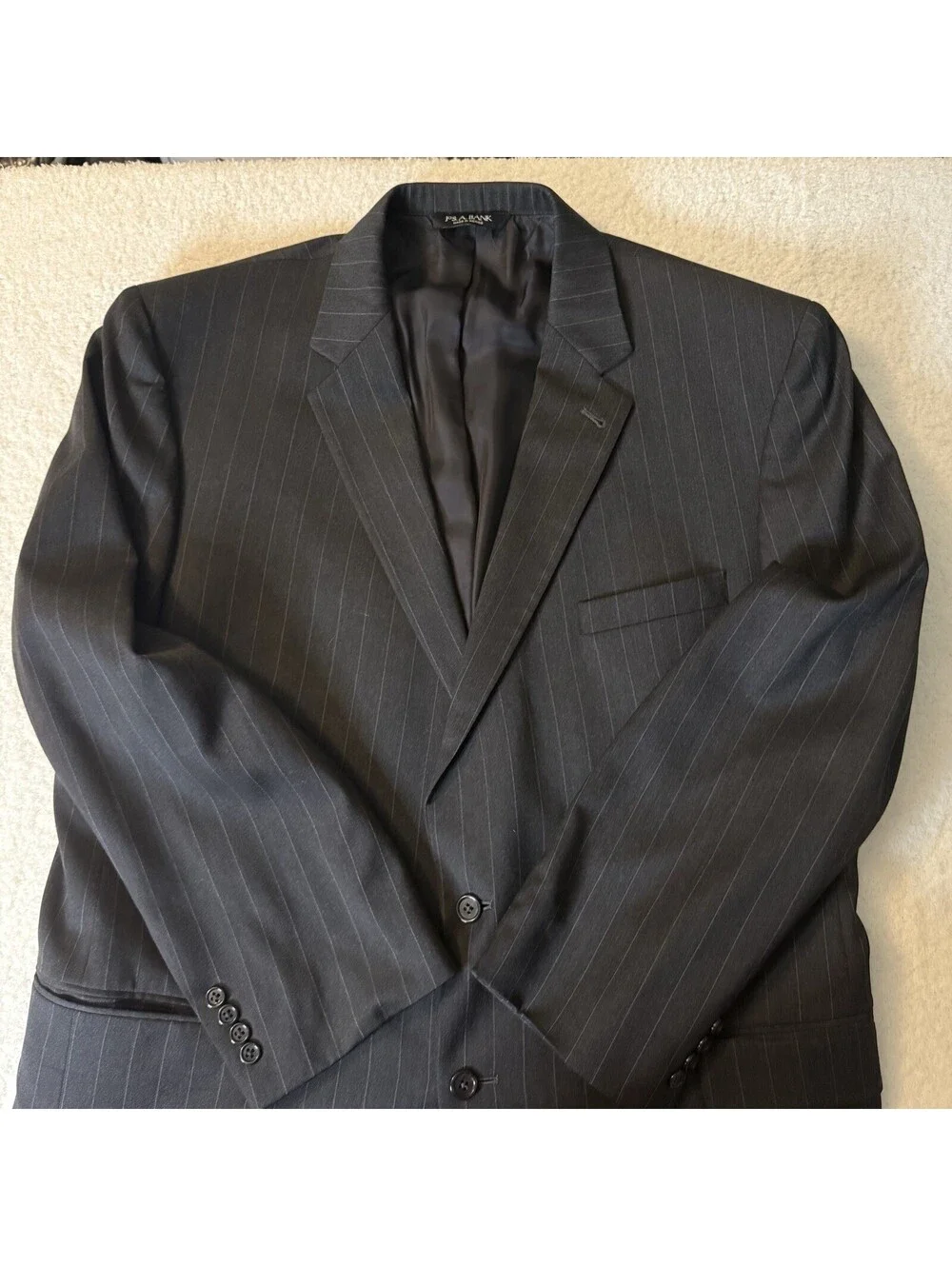 Jos A Bank Signature Suit 48L Pants 40x31 Charcoal Pinstripe 100% Wool